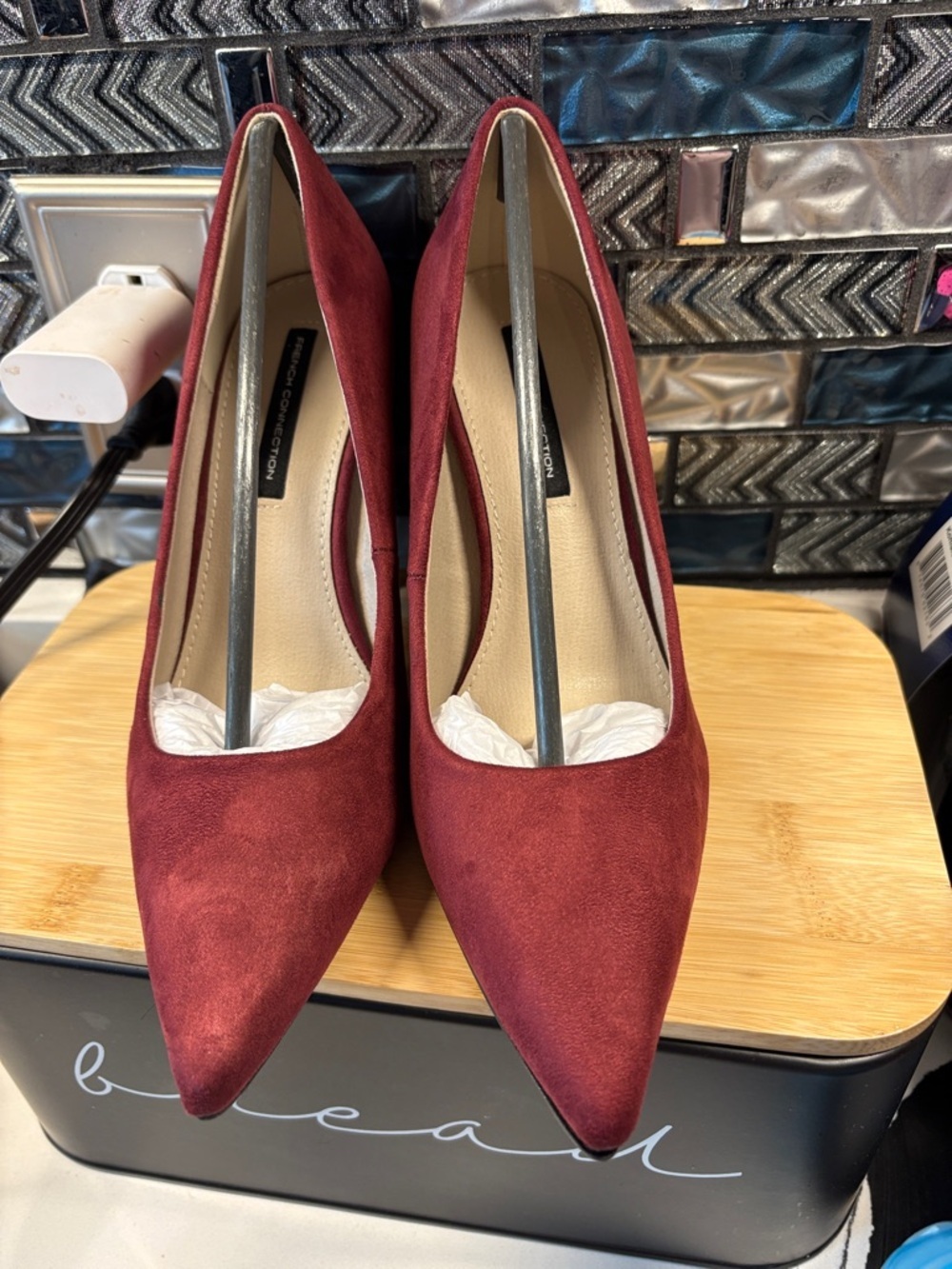 French Connection Burgundy Pointed Suede Heels